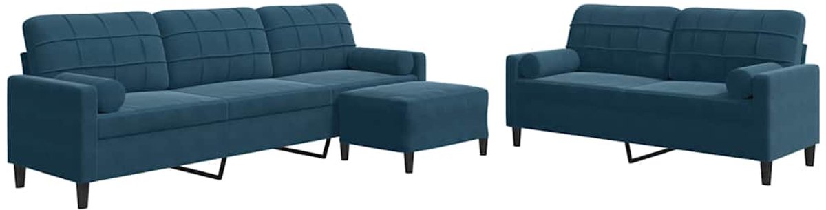 vidaXL - 3-delige - Loungeset - met - kussens - en - bolsters - fluweel - blauw