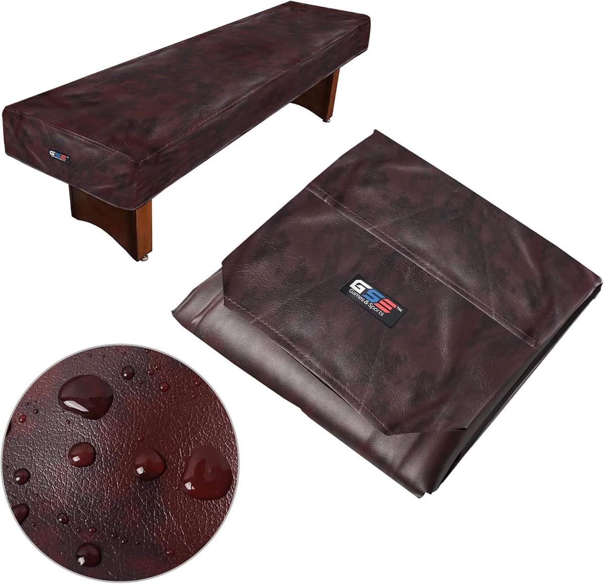GSE 14' Heavy-Duty Leatherette Shuffleboard Table Cover for Shuffleboard Table Accessories (Brown)