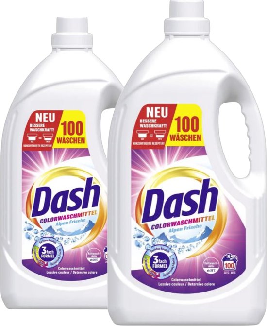Dash Color Fresh Vloeibaar Wasmiddel - Gekleurde Was - 200 wasbeurten - 9L (2 x 4,5 L -a 100 Wasbeurten) - Vloeibare, krachtige reiniging - Beschermt tegen vergrijzing - Voorkomt kleuroverdracht