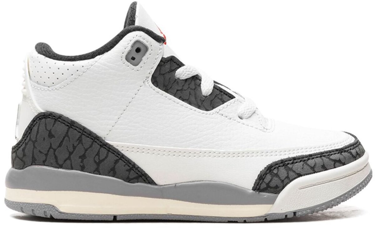 Nike Jordan 3 Retro - Babyschoen - Sneaker - Wit/Grijs/Zwart - Maat 23.5 Kids - Doos zonder Deksel
