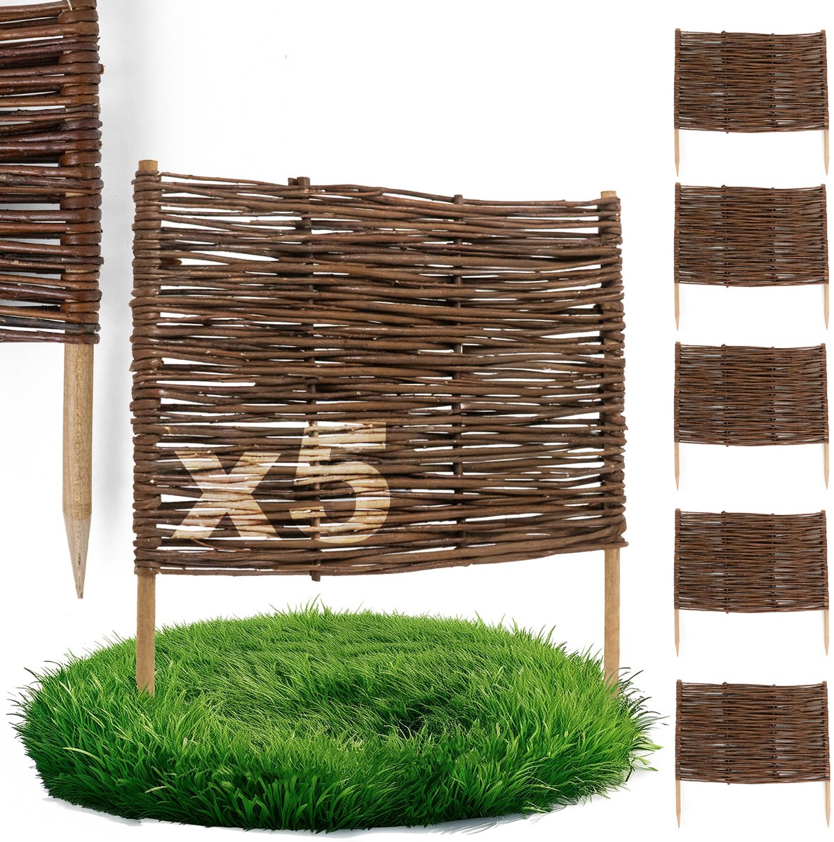 5 x BOGATECO bedrand van wilgenhout | 60 cm lang & 40 cm hoog | Houten schutting gazonrand | Wilgenhek insteekhekwerk