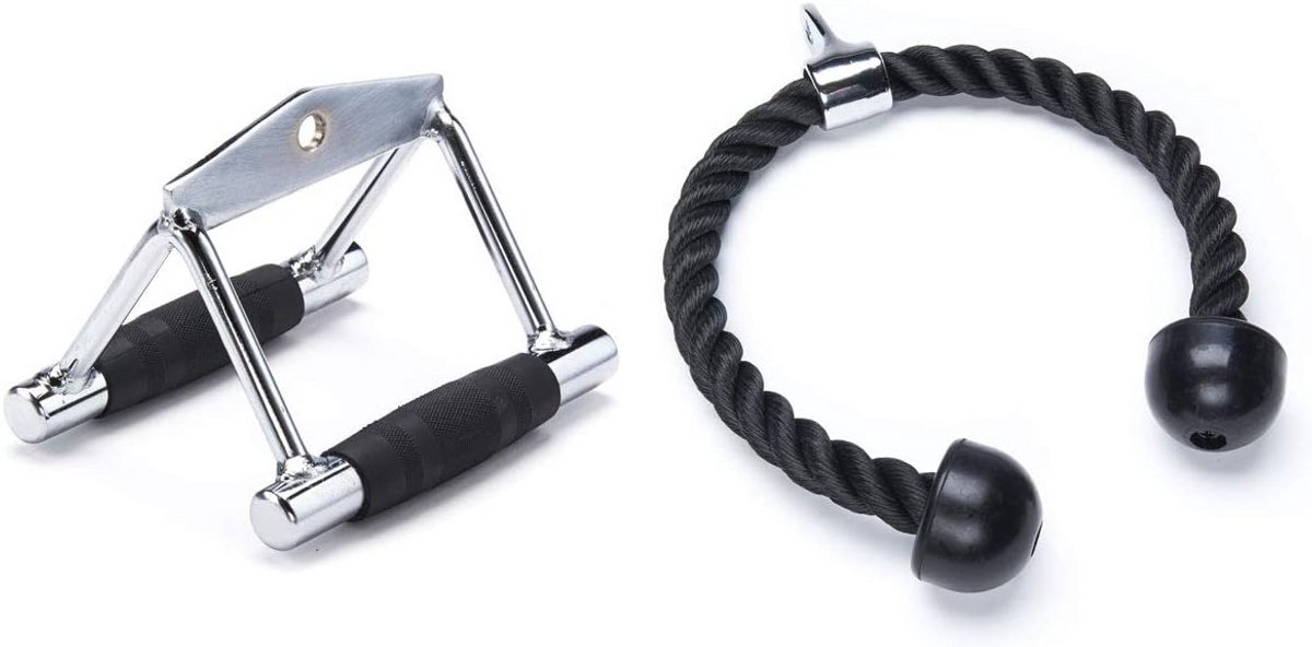 Kabelmachine Accessoire Set: Dubbele V-Bar en Triceps Touw voor Krachttraining