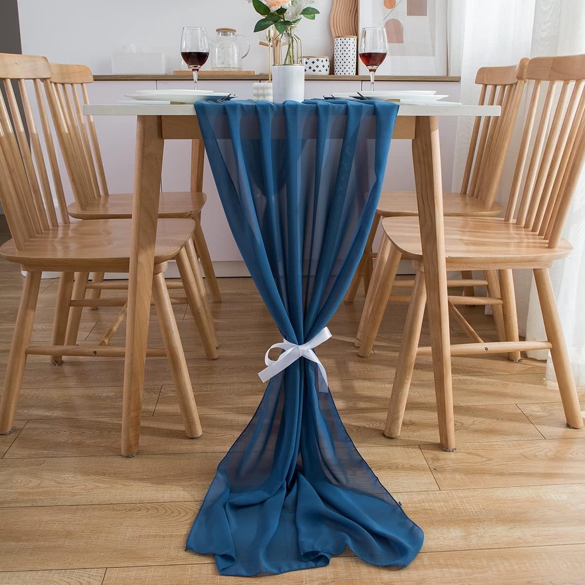 Loper Tafeldecoratie Chiffon Blauw 300 cm Feestelijk