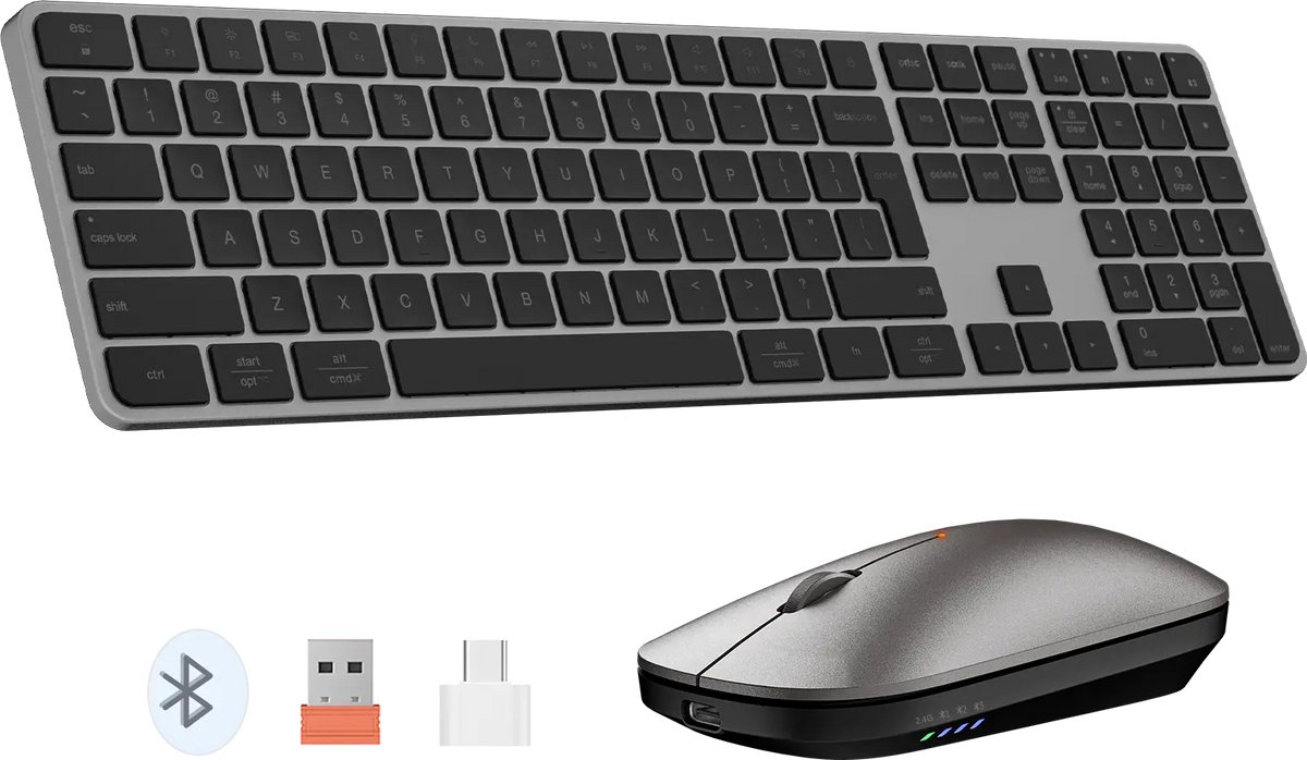 Meetion iKey C230MW - Draadloze Toetsenbord en Muis Combo - Ultra-Dun Ontwerp - 2.4 GHz + Bluetooth Multi-Device - Stil Scissor-Switch Toetsenbord - DPI-Instelbare Muis - Oplaadbaar via USB-C - Zwart