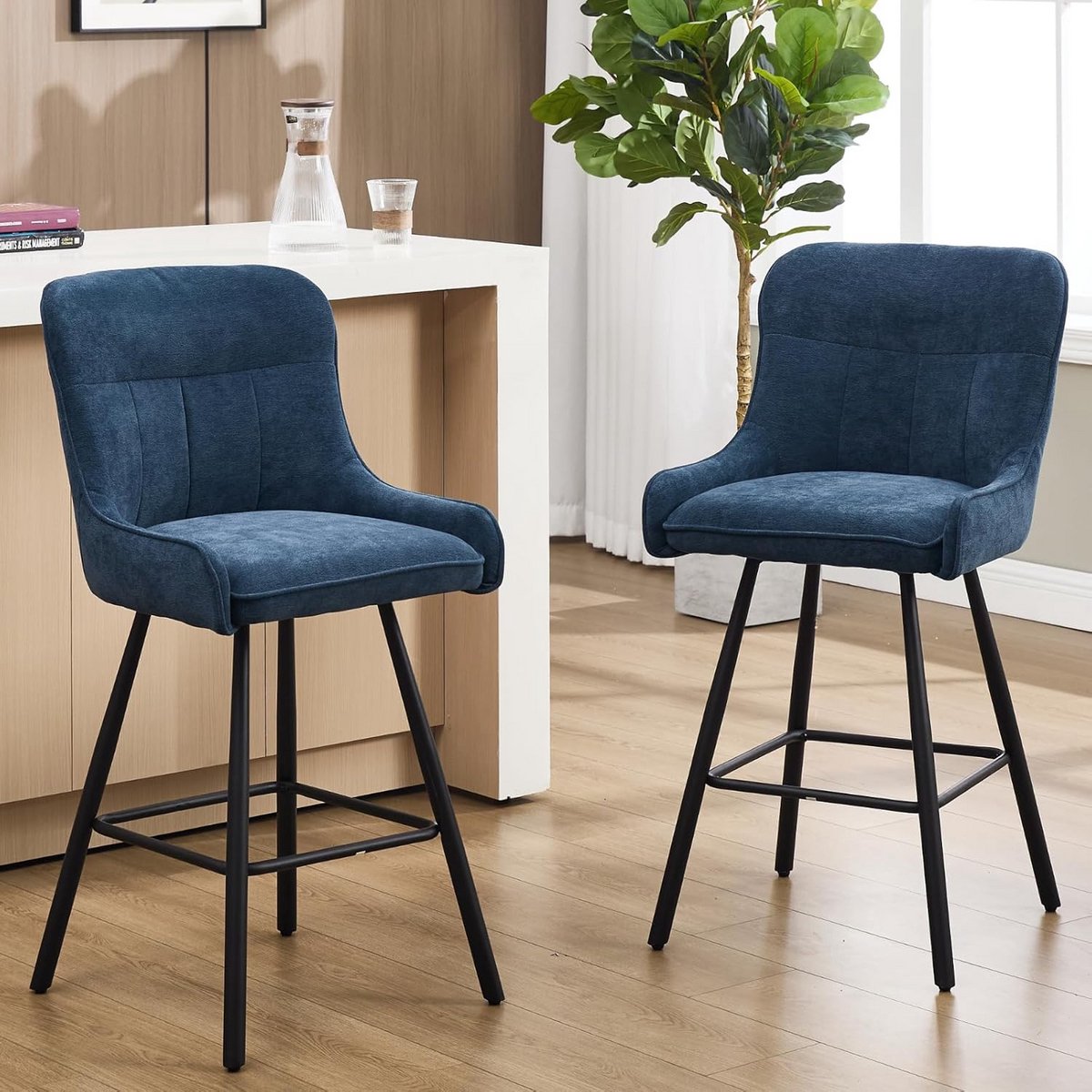 Set van 2 Barkrukken met Rugleuning en Metalen Poten Blauw