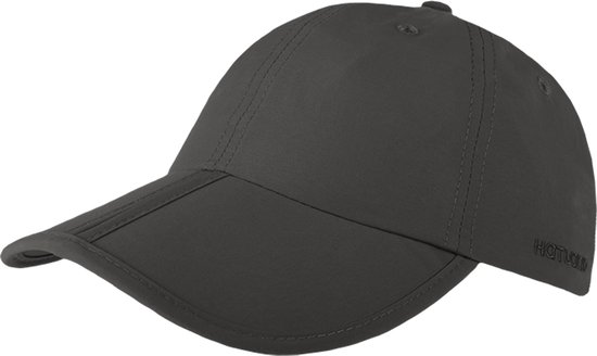 Donkergrijze pet met gebogen klep en subtiel 'HATLAND' logo op de zijkant.