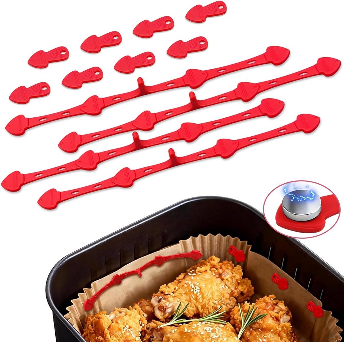 12x Magnetische Siliconen Clips voor Airfryer Bakpapier - Hittebestendig