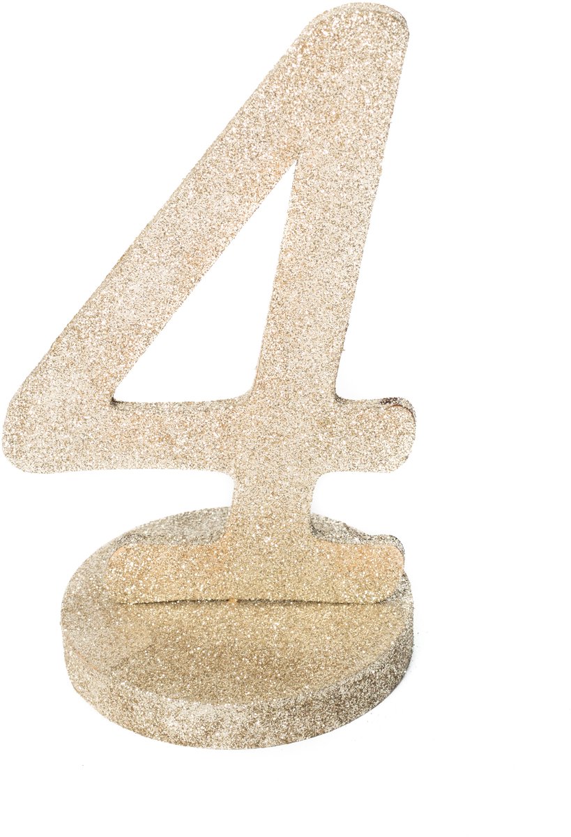 ARTYFETES - Tafeldecoratie cijfer 4 hout champagne glitter 20 cm voor verjaardag