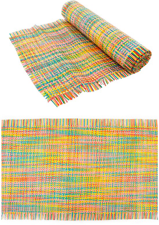 CHAKS - Multikleurige Rietmat Tafelloper 30 cm x 3 m voor Mexicaans Feest