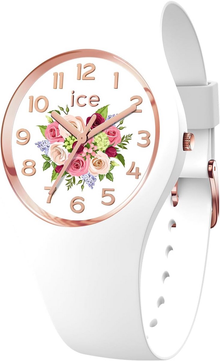 Blauw Dameshorloge met Siliconen Band - Bloemenprint - Waterdicht (Medium)