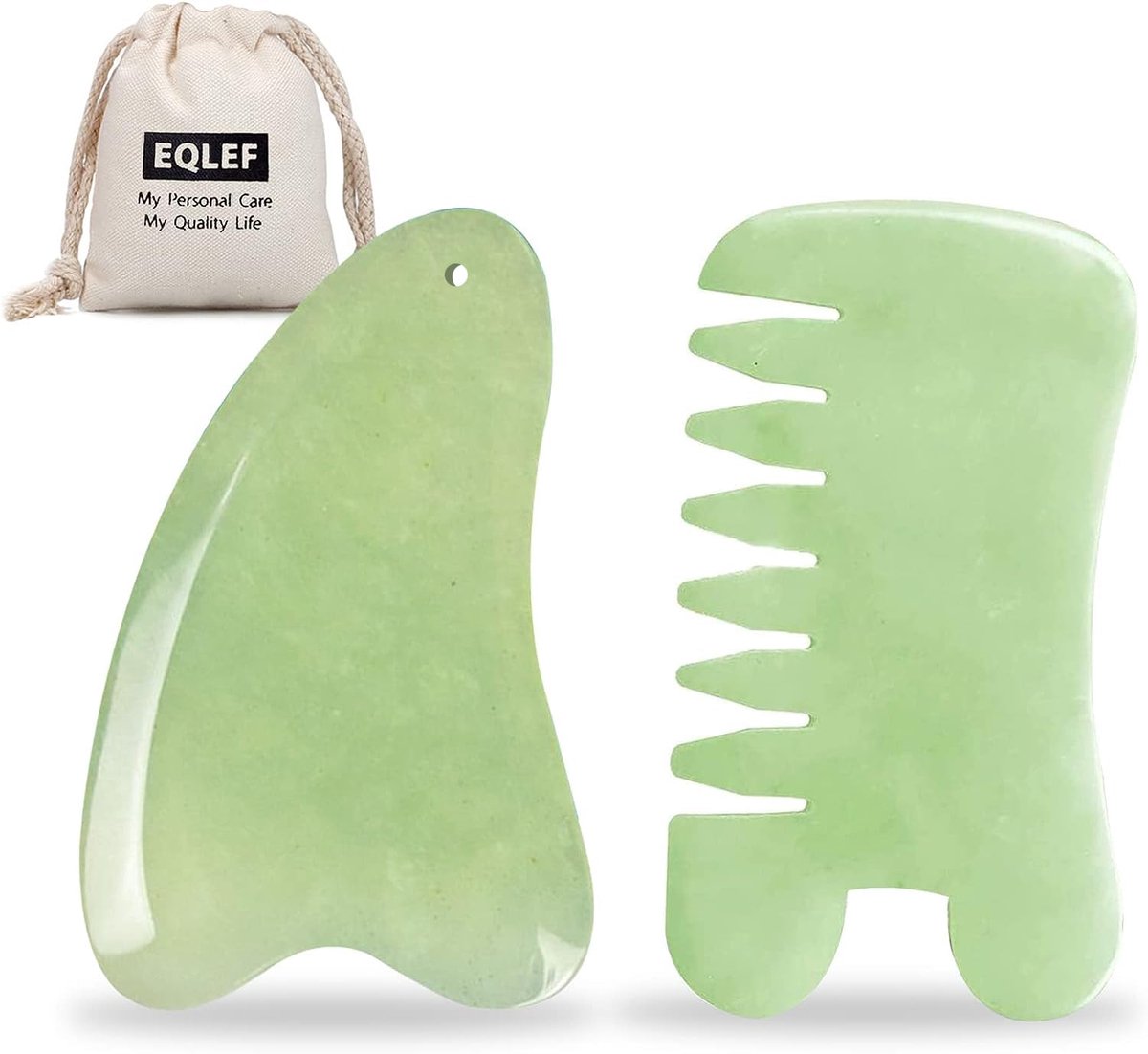 Gua Sha Gezichtsstenen Set - Natuurlijke Jade - 2 Stuks inclusief Katoenen Opbergtas