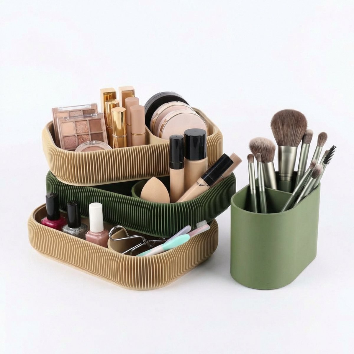 Make up organizer-Skincare Organizer-Make up koffer-Beige/Groen