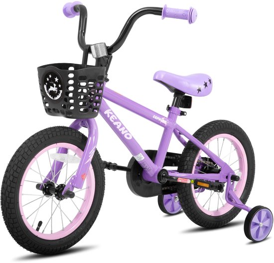 KEANO Cervine Stoere Kinderfiets - 16 Inch - Voor Jongens & Meisjes (4-7 Jaar) - BMX Stijl - Met Zijwieltjes & Mandje - Paars - Geschikt voor buitenactiviteiten in de lente — afbeelding 2