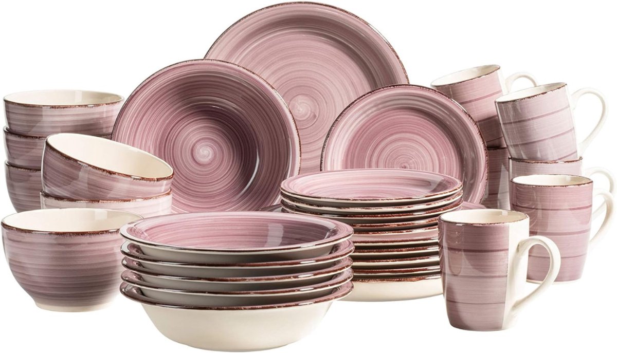 Florixa® Serviesset 30 Delig - 6 Persoons - Compleet Servies - Lichtroze - 59cm x 34cm x 32cm