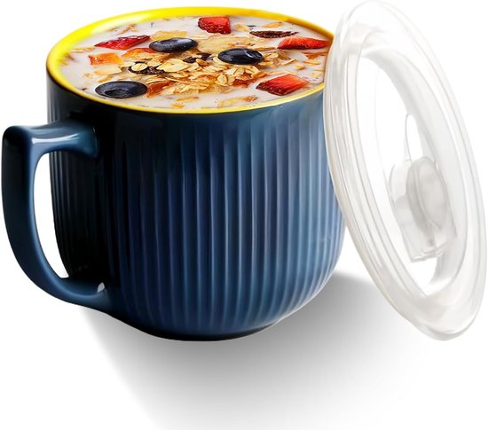 Foto: Ceramic soup bowl with handle 900 ml microwave soup cups with lid window bowl coffee mug large for lunch pasta fruit cereal grey 