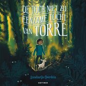 Boekcover: Een jongen met een rugzak en een hertje in een donker bos met veel ogen.