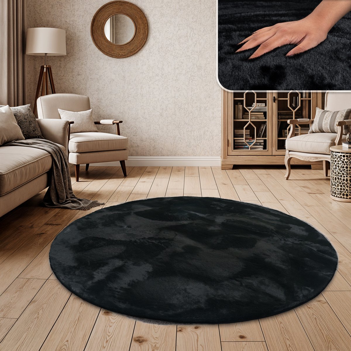 Paco Home Hoogpolig vloerkleed woonkamer kunstvacht superzacht effen 200 cm Rund