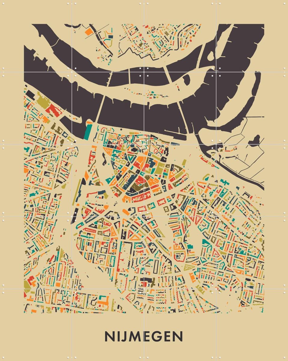 IXXI Nijmegen Mosaic Map, Kunst in Kaart - 80 x 100 cm - Gratis ophangtool - Grote wanddecoratie en posters - Grafisch Ontwerp, Kleurrijk