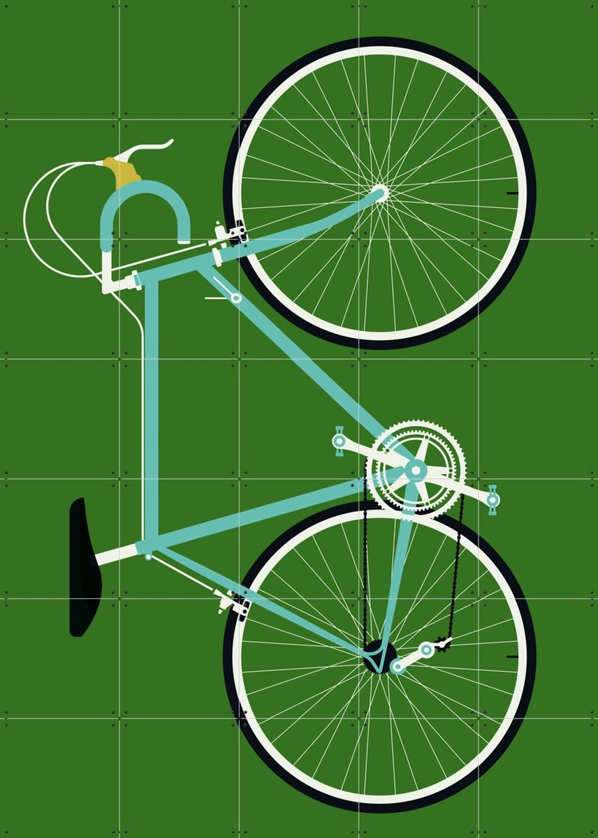 IXXI Racing Bike Blue, Bo Lundberg - 100 x 140 cm - Gratis ophangtool - Grote wanddecoratie en posters - Illustraties, Vintage, Kleurrijk, Mancave