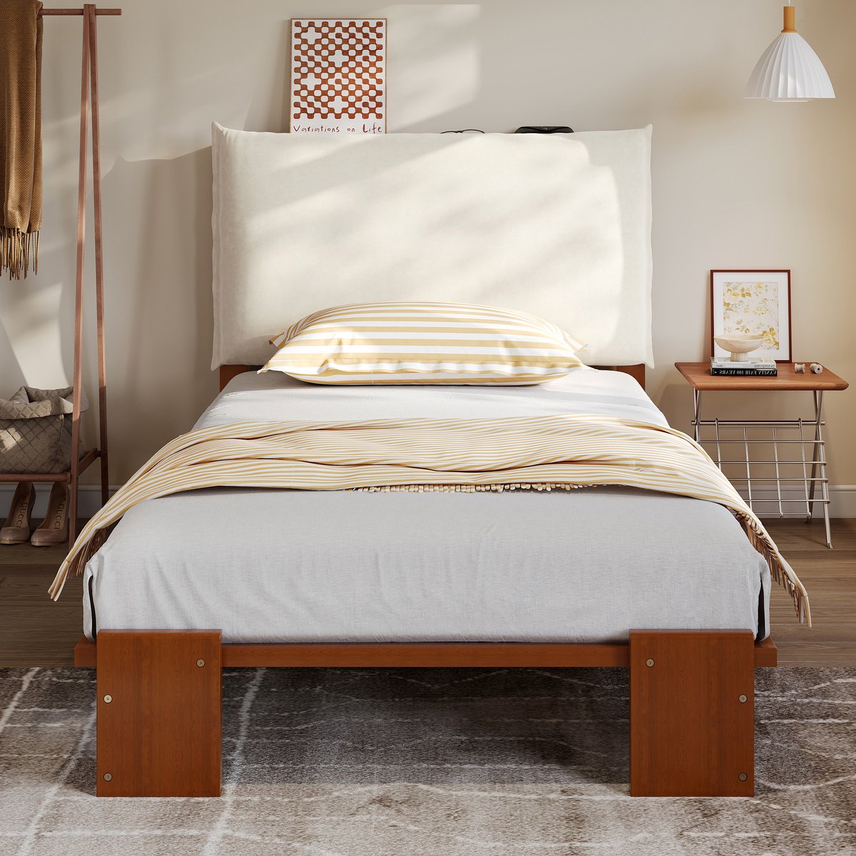 Gepolsterd Bed - 90x200 cm - Met Rugleuning - Stevige Lattenbodem - Grenenhout - Donkerbruin