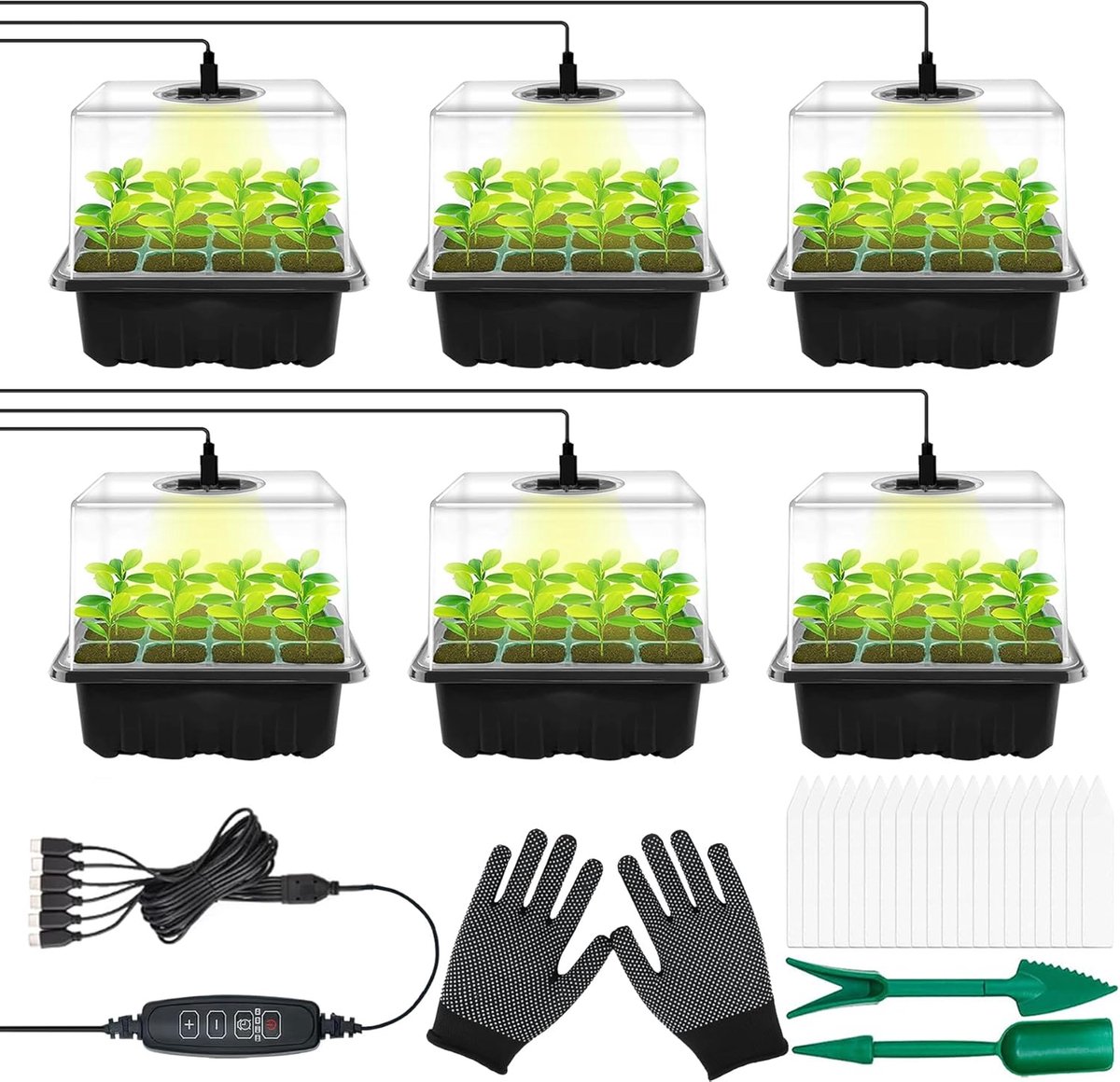 Famanu – Mini kweekkas set - 6 stuks - voor binnen - 32 x 25 x 21 cm - robuust - ideaal voor zaailingen - kruiden en planten in huis