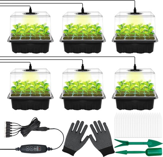 Famanu – Mini kweekkas set - 6 stuks - voor binnen - 32 x 25 x 21 cm - robuust - ideaal voor zaailingen - kruiden en planten in huis