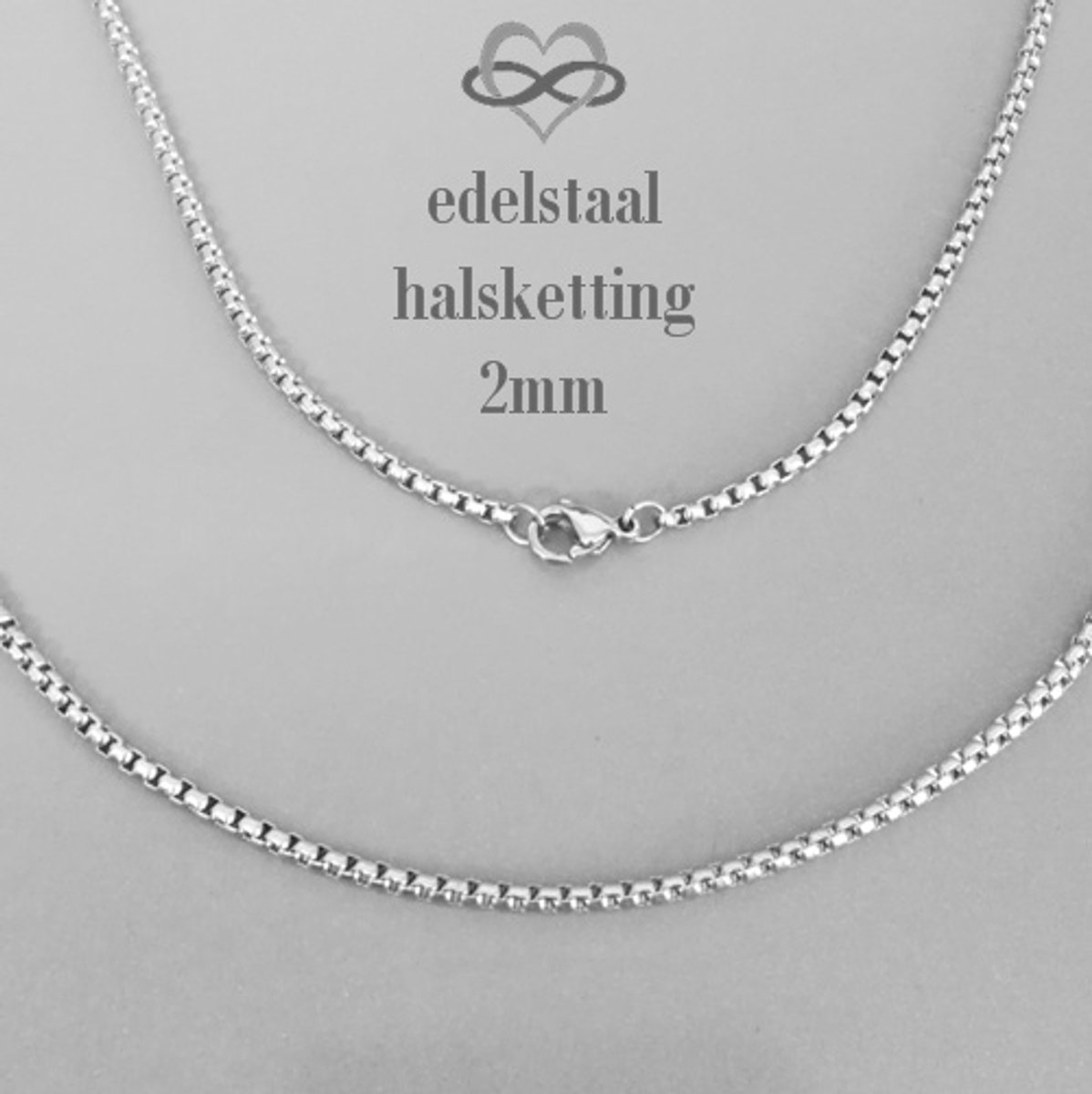 Ketting - RVS - L 60 cm - D 2mm - minimalistische - Mooie tijdloze Stalen zilverkleurige Jasseron schakel - stevig, modern, comfortabel en gemaakt van materiaal dat niet verkleurt en geen allergische reacties veroorzaakt.”
