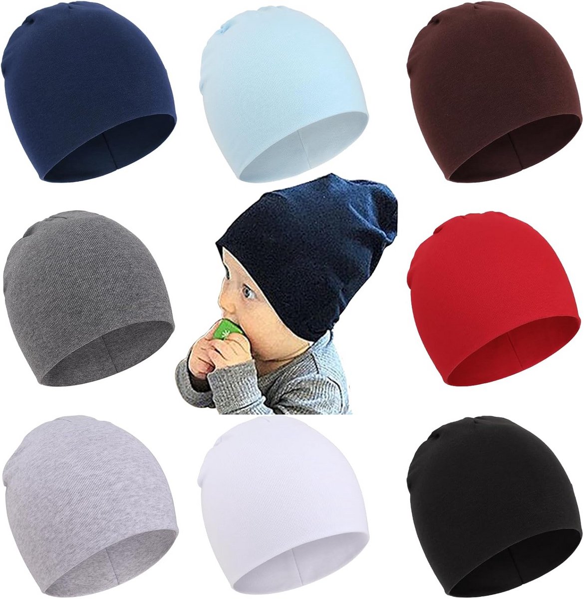 8 Stuks Zachte Gebreide Babymutsjes voor Pasgeboren Jongens en Peuters Ziekenhuismutsen