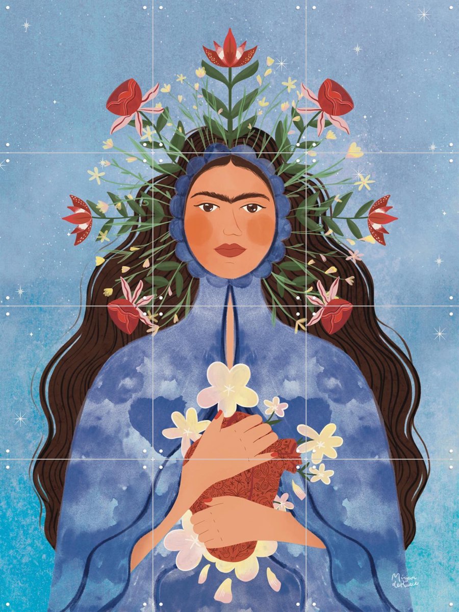 IXXI Frida Kahlo, Mirjam de Ruiter - 60 x 80 cm - Gratis ophangtool - Grote wanddecoratie en posters - Kleurrijk, Illustraties, Bloemen, Botanisch