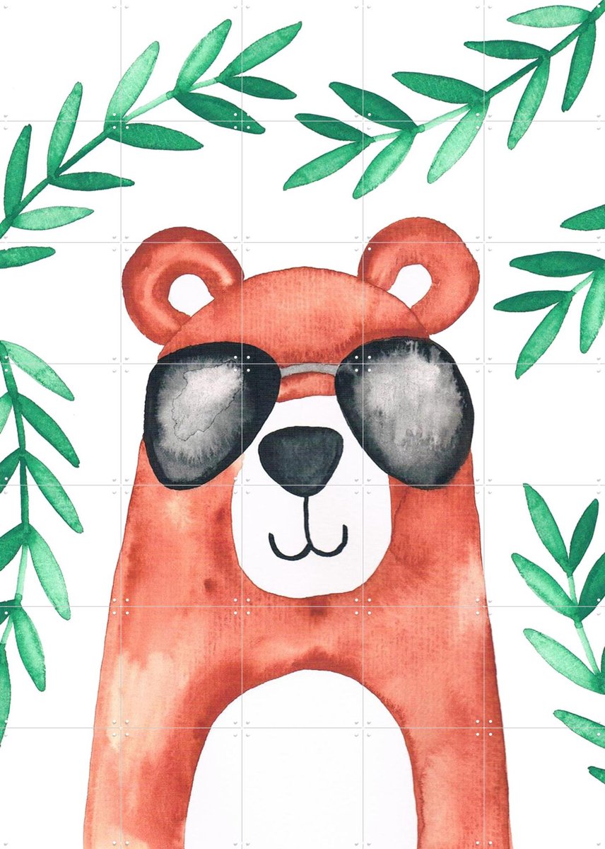 IXXI Summer Bear, BAINAI - 100 x 140 cm - Gratis ophangtool - Grote wanddecoratie en posters - Illustraties, Speels, Aquarel, Fantasierijk, Babykamer