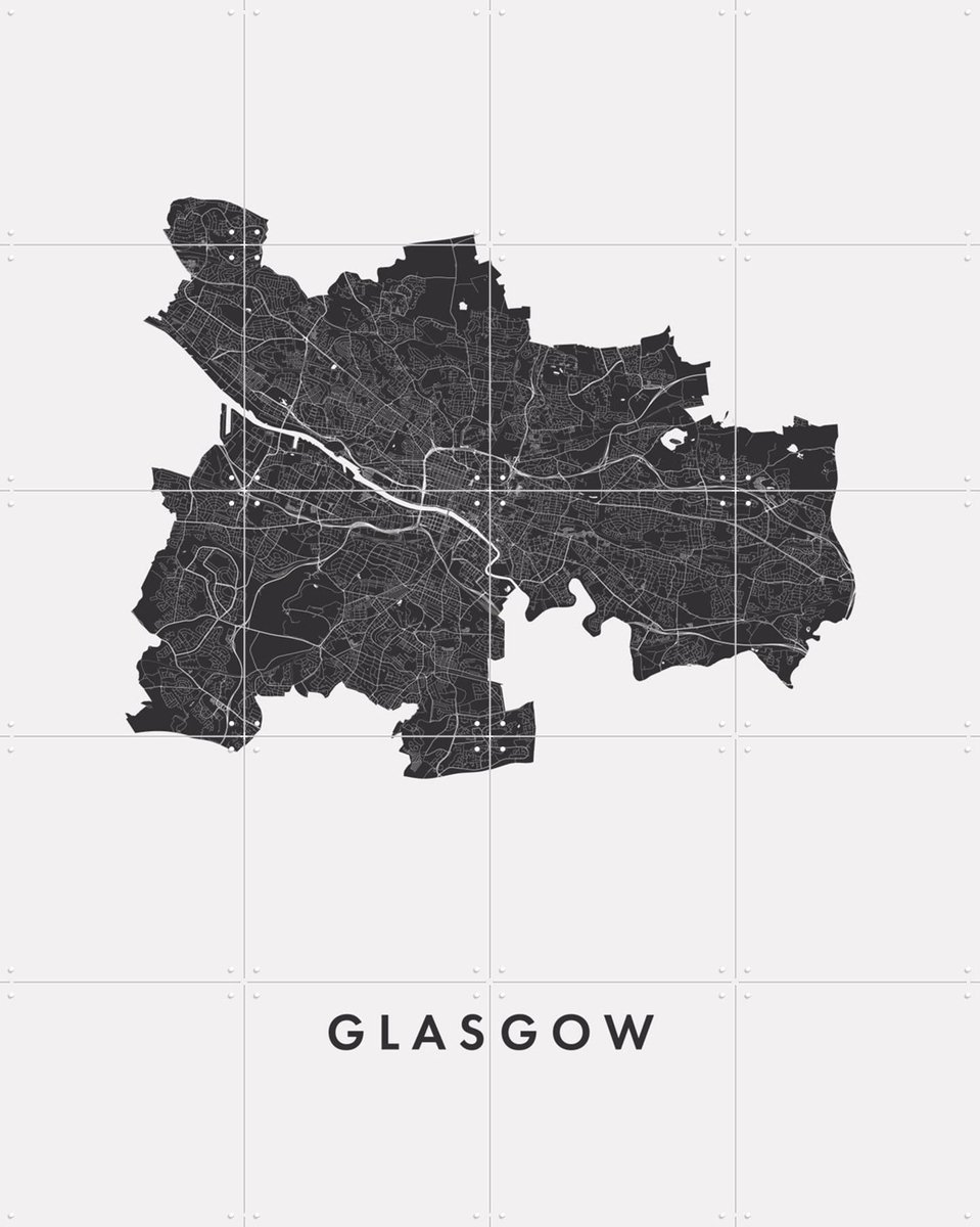 IXXI Glasgow City Map, Kunst in Kaart - 80 x 100 cm - Gratis ophangtool - Grote wanddecoratie en posters - Grafisch Ontwerp, Abstract, Minimalisme