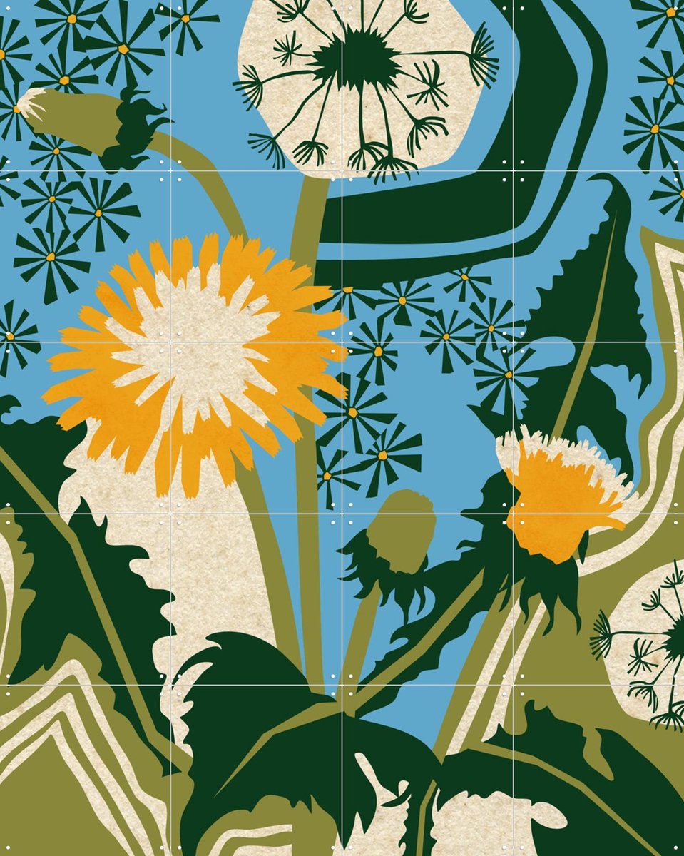 IXXI Dandelion, Megan Gallagher - 80 x 100 cm - Gratis ophangtool - Grote wanddecoratie en posters - Fantasierijk, Speels, Houtsnede, Illustraties