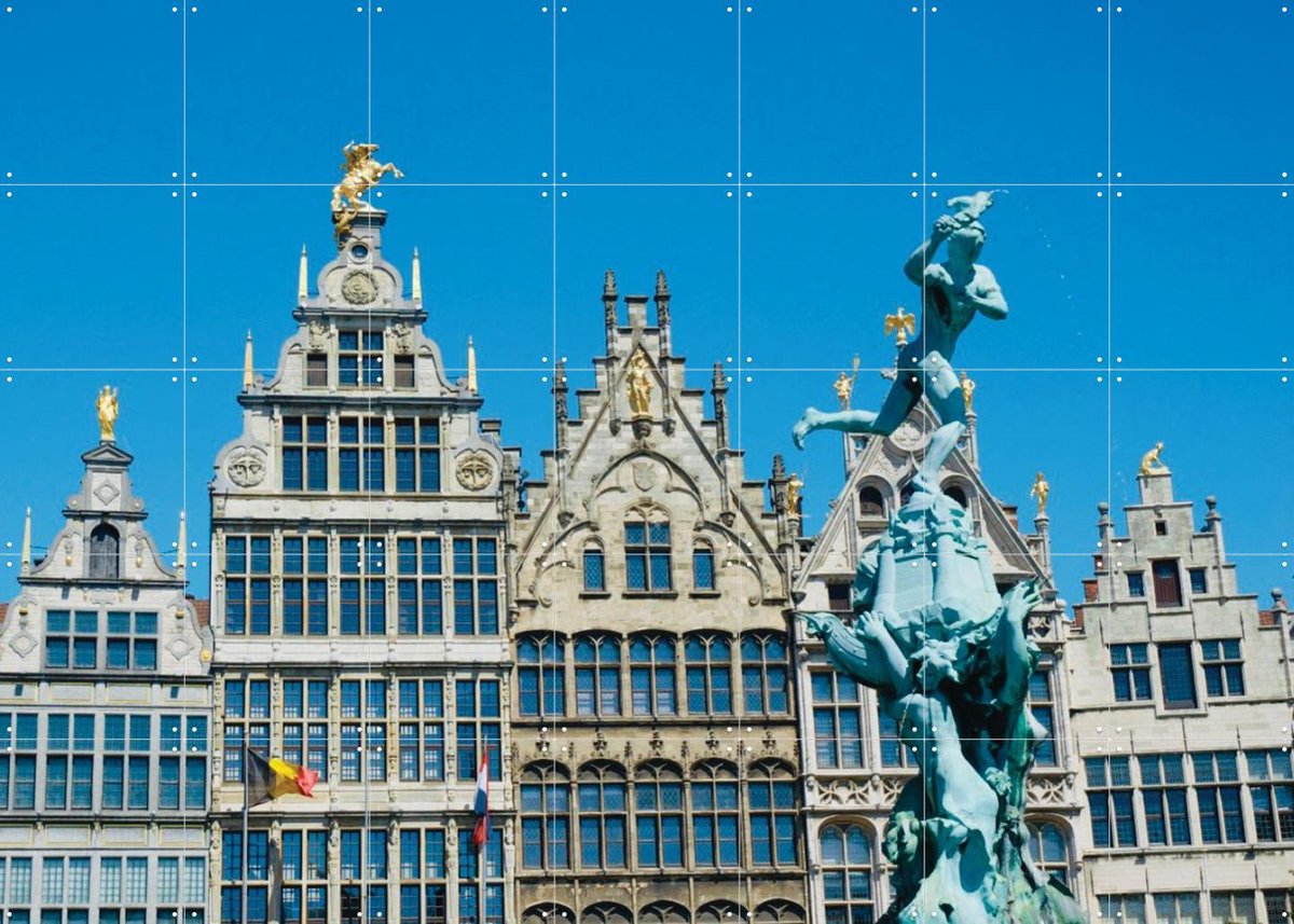 IXXI Grote Markt Antwerp, Edwin Fotografeert & Kunst in Kaart - 140 x 100 cm - Gratis ophangtool - Grote wanddecoratie en posters - Fotografie