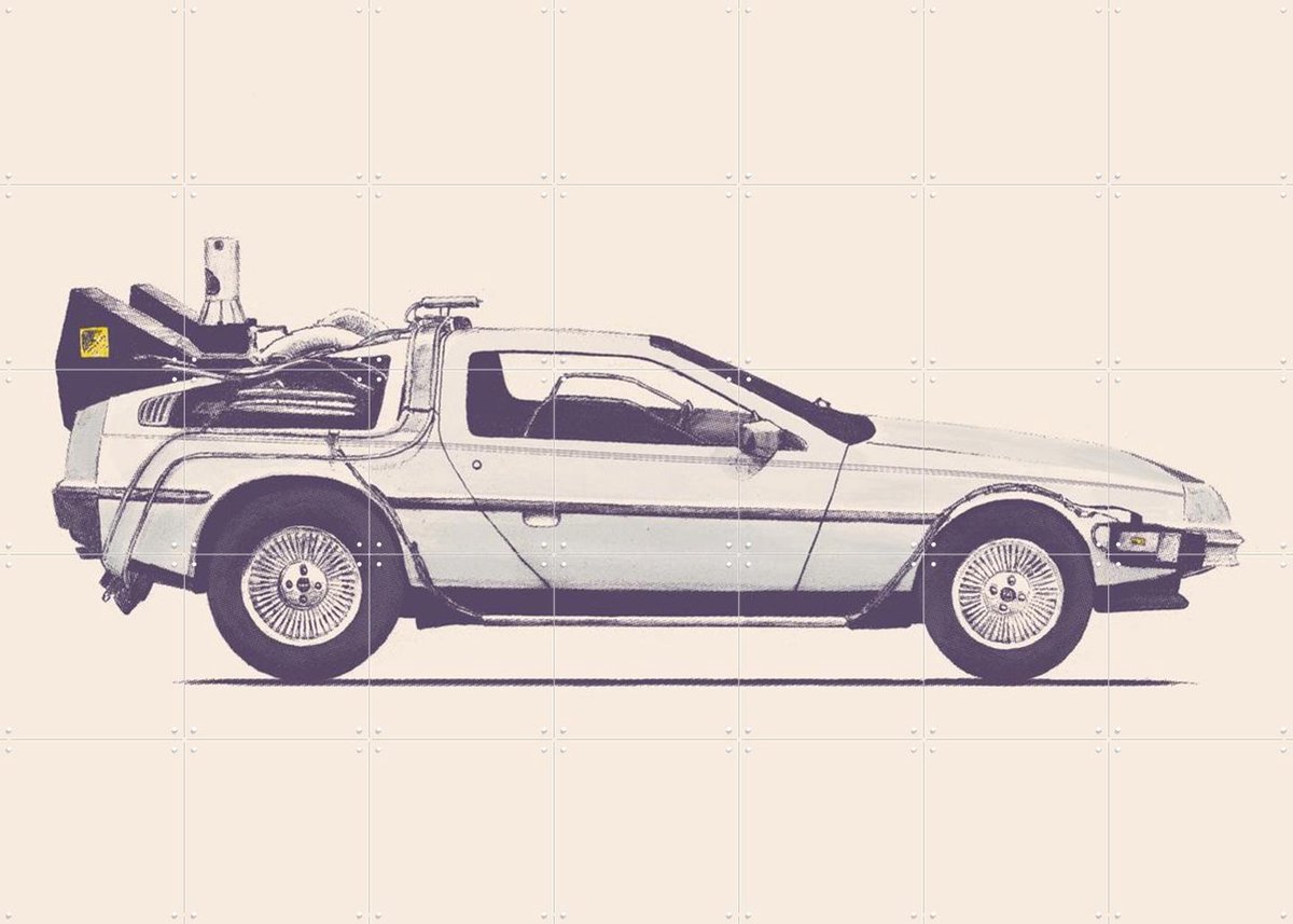 IXXI Delorean, Florent Bodart - 140 x 100 cm - Gratis ophangtool - Grote wanddecoratie en posters - Illustraties, Retro, Klassiek, Vintage, Digitale