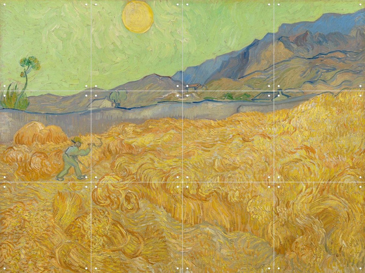 IXXI Korenveld met maaier en zon (1889), Vincent van Gogh (1853 - 1890) & Van Gogh Museum - 80 x 60 cm - Gratis ophangtool - Grote wanddecoratie en