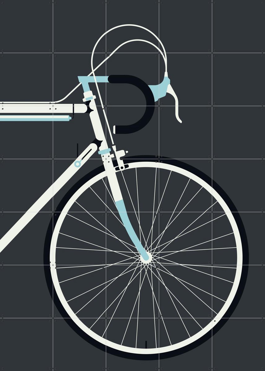 IXXI Racing Bike White Front, Bo Lundberg - 100 x 140 cm - Gratis ophangtool - Grote wanddecoratie en posters - Vintage, Illustraties, Mancave, Sport