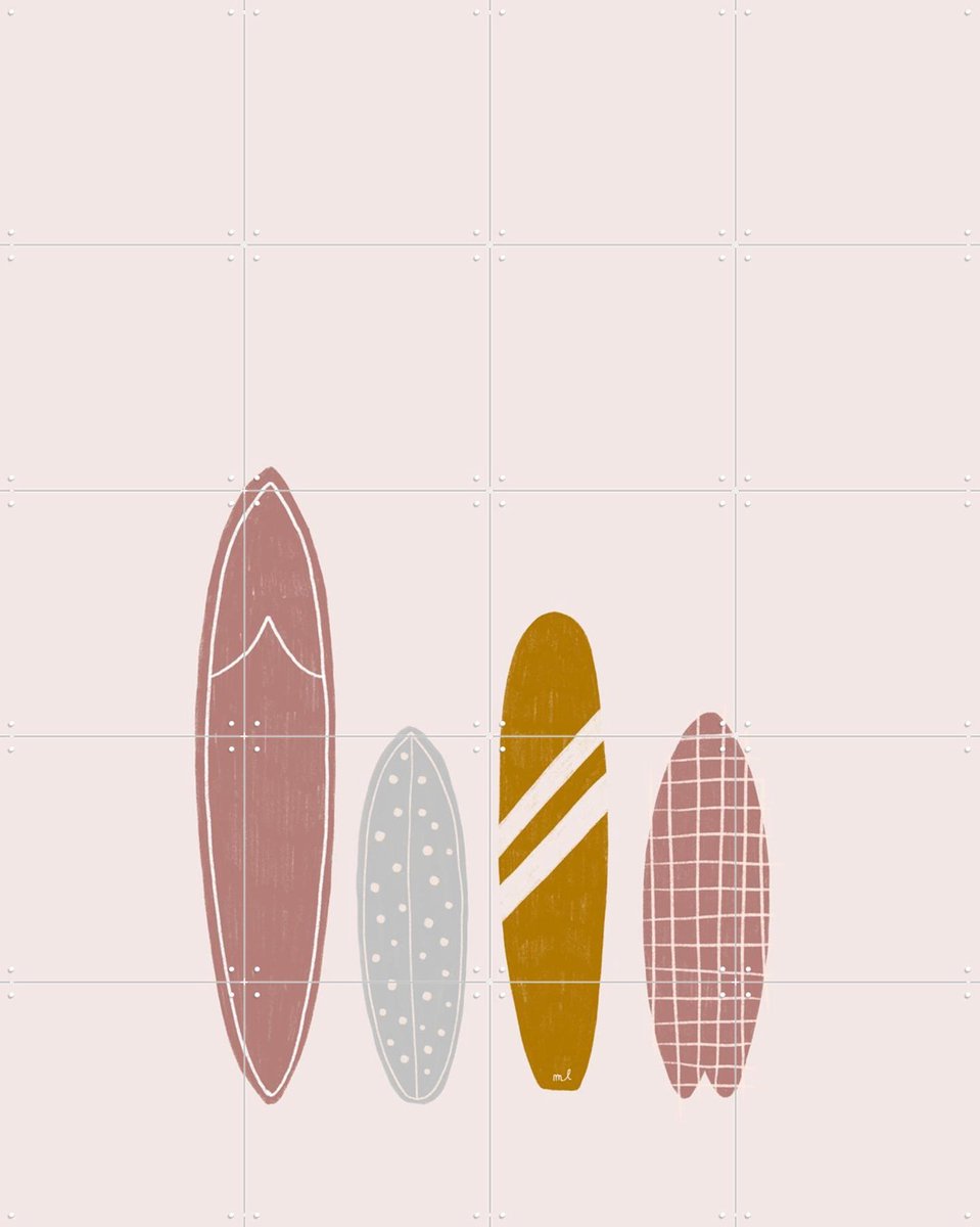 IXXI Surfboards Pink, Menina Lisboa & Various - 80 x 100 cm - Gratis ophangtool - Grote wanddecoratie en posters Babykamer, Kinderkamer, Baby