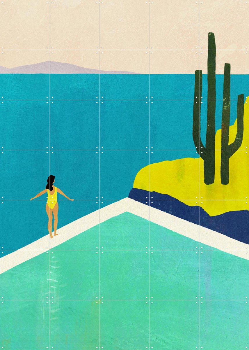 IXXI Swimming Pool III, Henry Rivers - 100 x 140 cm - Gratis ophangtool - Grote wanddecoratie en posters - Kleurrijk, Minimalisme, Speels, Grafisch