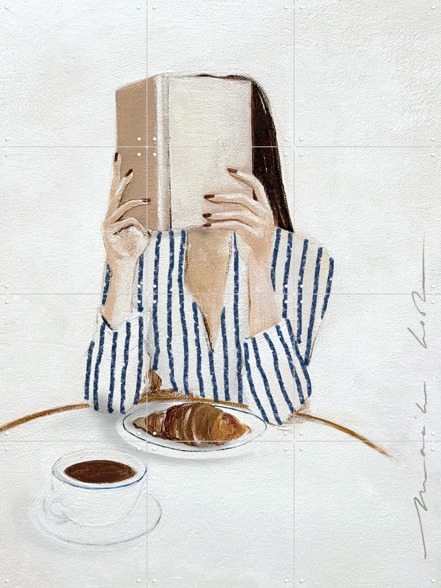 IXXI Femme avec Livre, Maaike Koster & My Deer Art Shop - 60 x 80 cm - Gratis ophangtool - Grote wanddecoratie en posters - Minimalisme, Kleurrijk