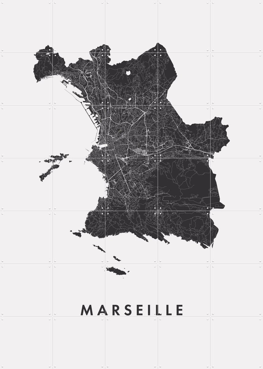 IXXI Marseille City Map, Kunst in Kaart - 100 x 140 cm - Gratis ophangtool - Grote wanddecoratie en posters - Line art, Grafisch Ontwerp, Minimalisme