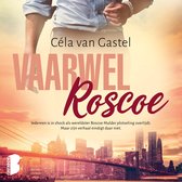 Couverture de livre : Vaarwel Roscoe par Céla van Gastel. Titre en gros caractères avec vue sur la ville de New York.
