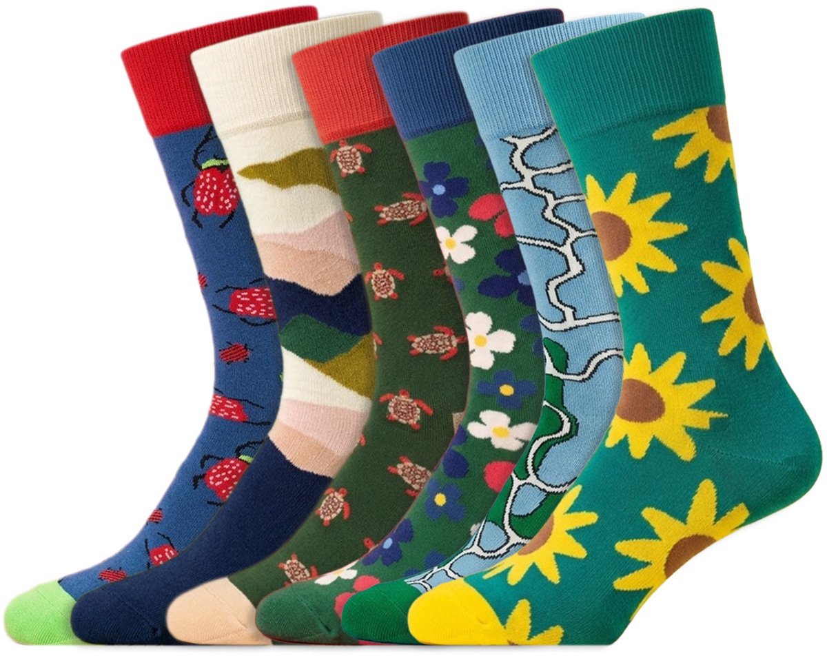 6 Paar – Dilly Socks – Natuur thema – Dames & Heren – Katoen – Diverse printjes