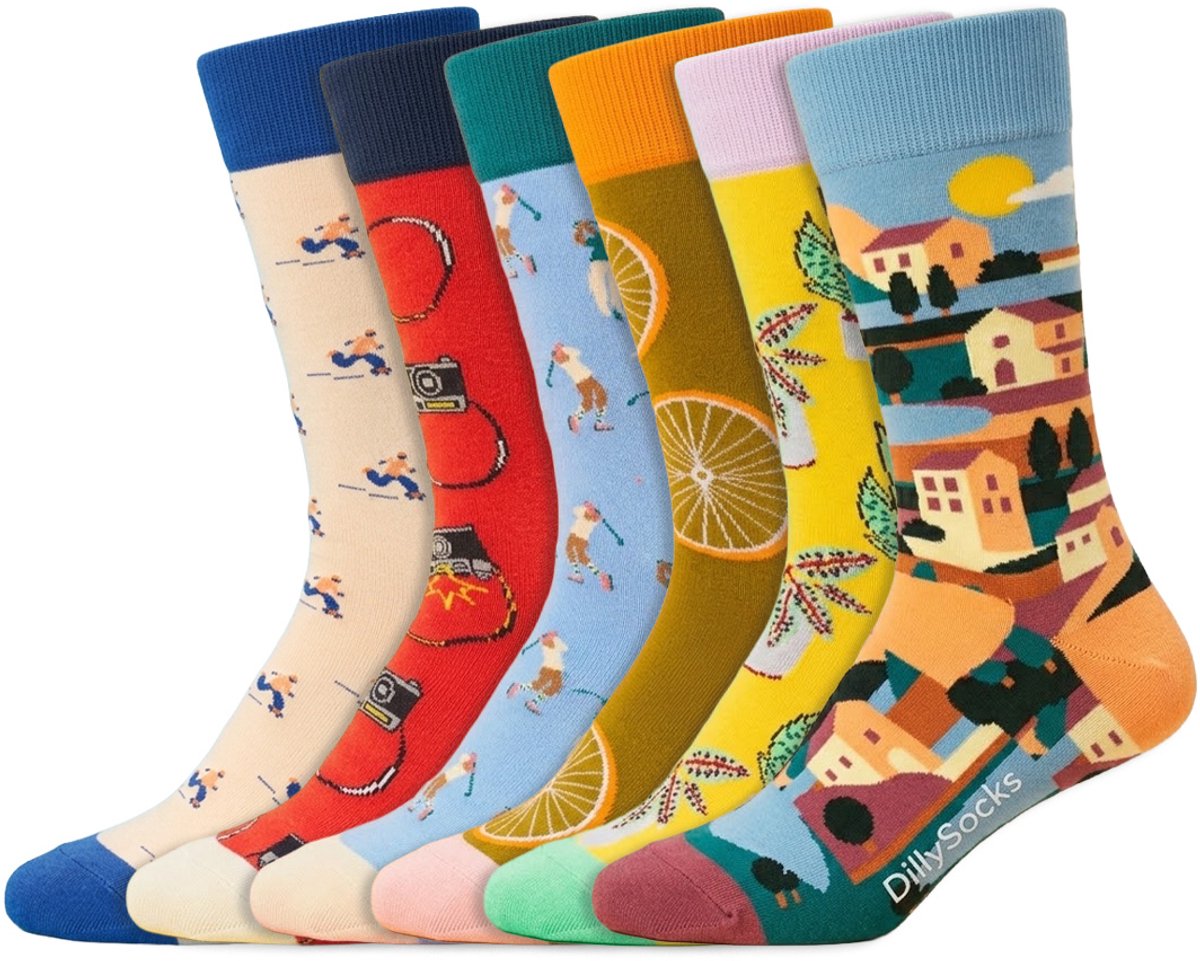 6 Paar – Dilly Socks – Thema Lifestyle – Dames & Heren – Katoen – Diverse printjes