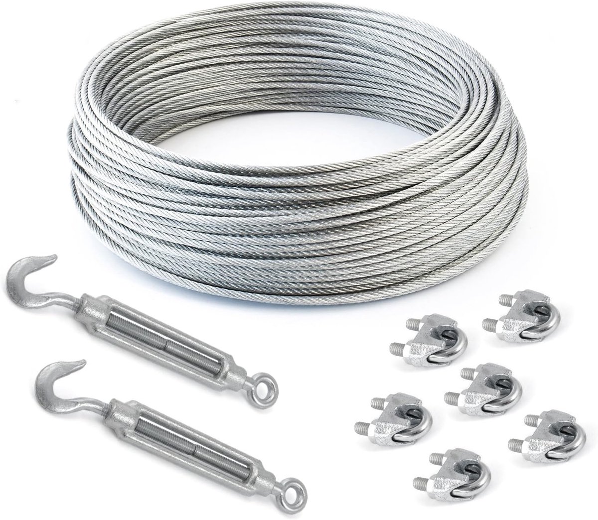 Stalen Draad Touw - Gegalvaniseerd Staalkabel - Veelzijdig Gebruik - Inclusief Clips - 10mm Dikte - Metaal