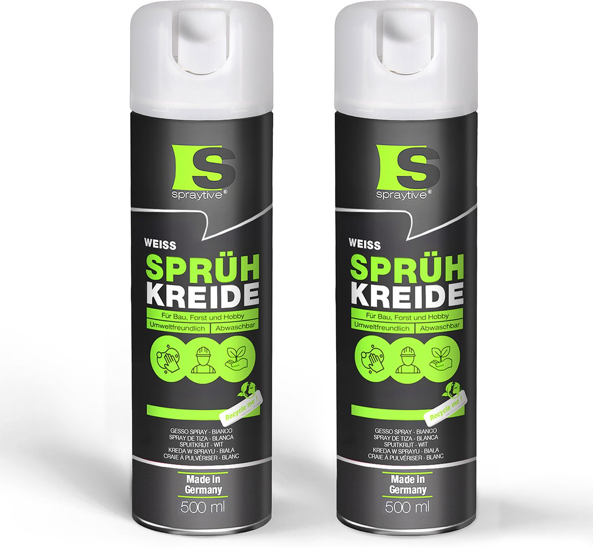Spraytive 2x 500ml spuitkrijt wit markeerspray afwasbaar krijtspray voor tijdelijk markeren op asfalt gras en beton hoge dekking