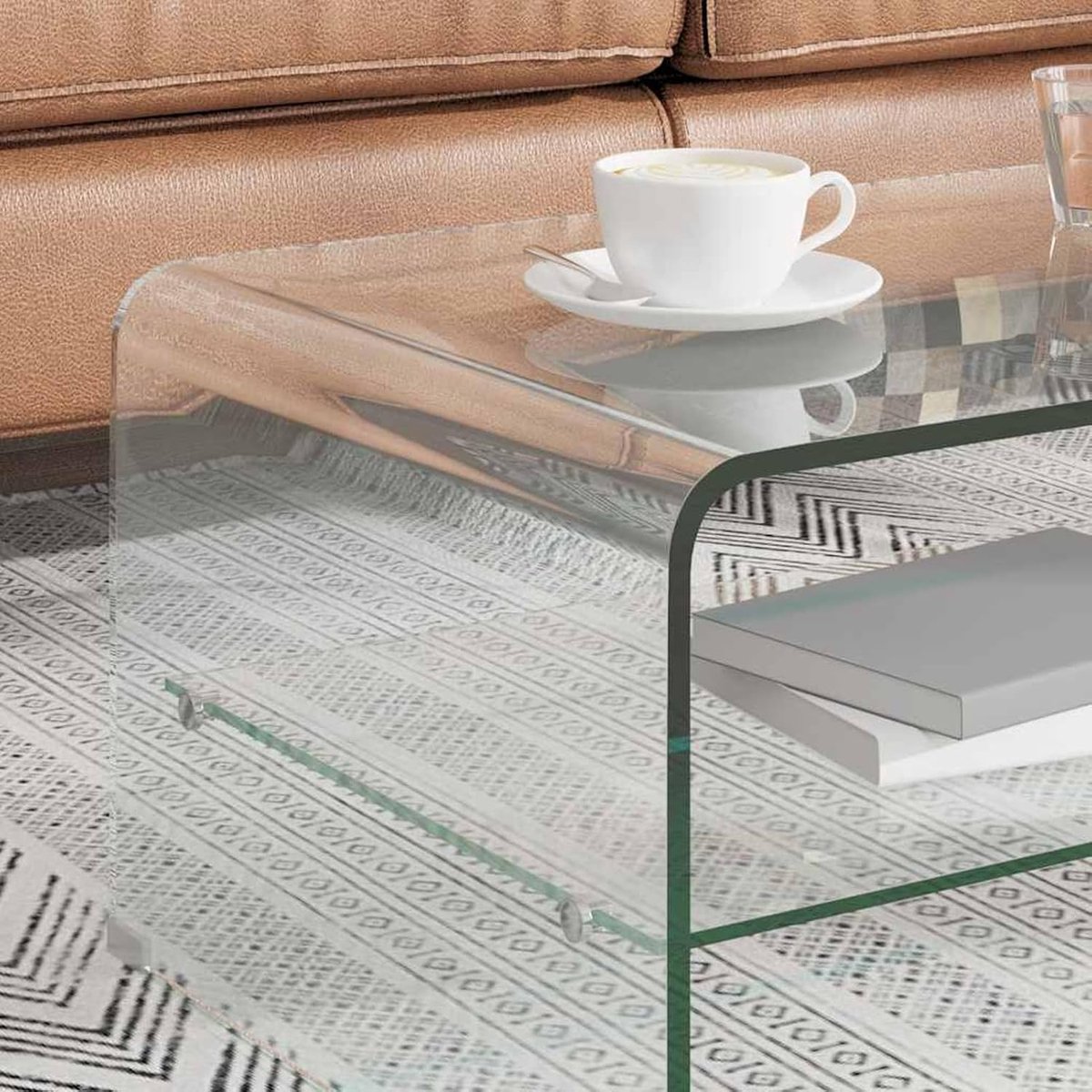 Glazen Salontafel - Koffietafel Rechthoekig - Woonkamer Inrichten - Geïntegreerde Opbergplank - 98 x 45 x 31 cm - Transparant