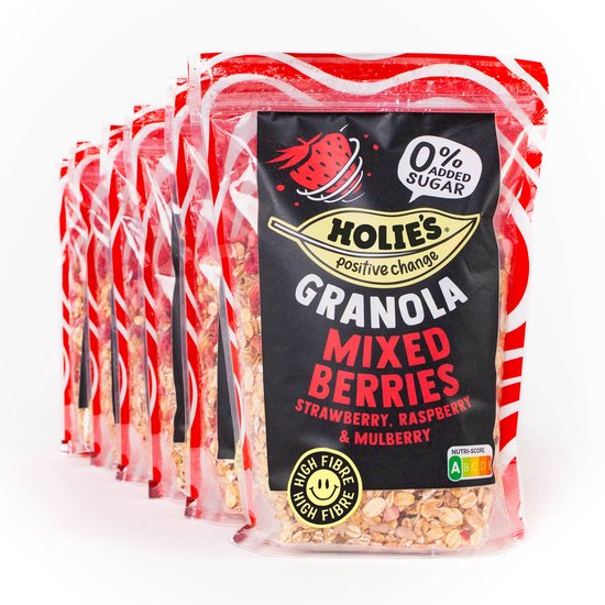 Holie's Granola Mixed Berries 6x 350gr - ontbijtgranen - suikervrij - gezond - vegan