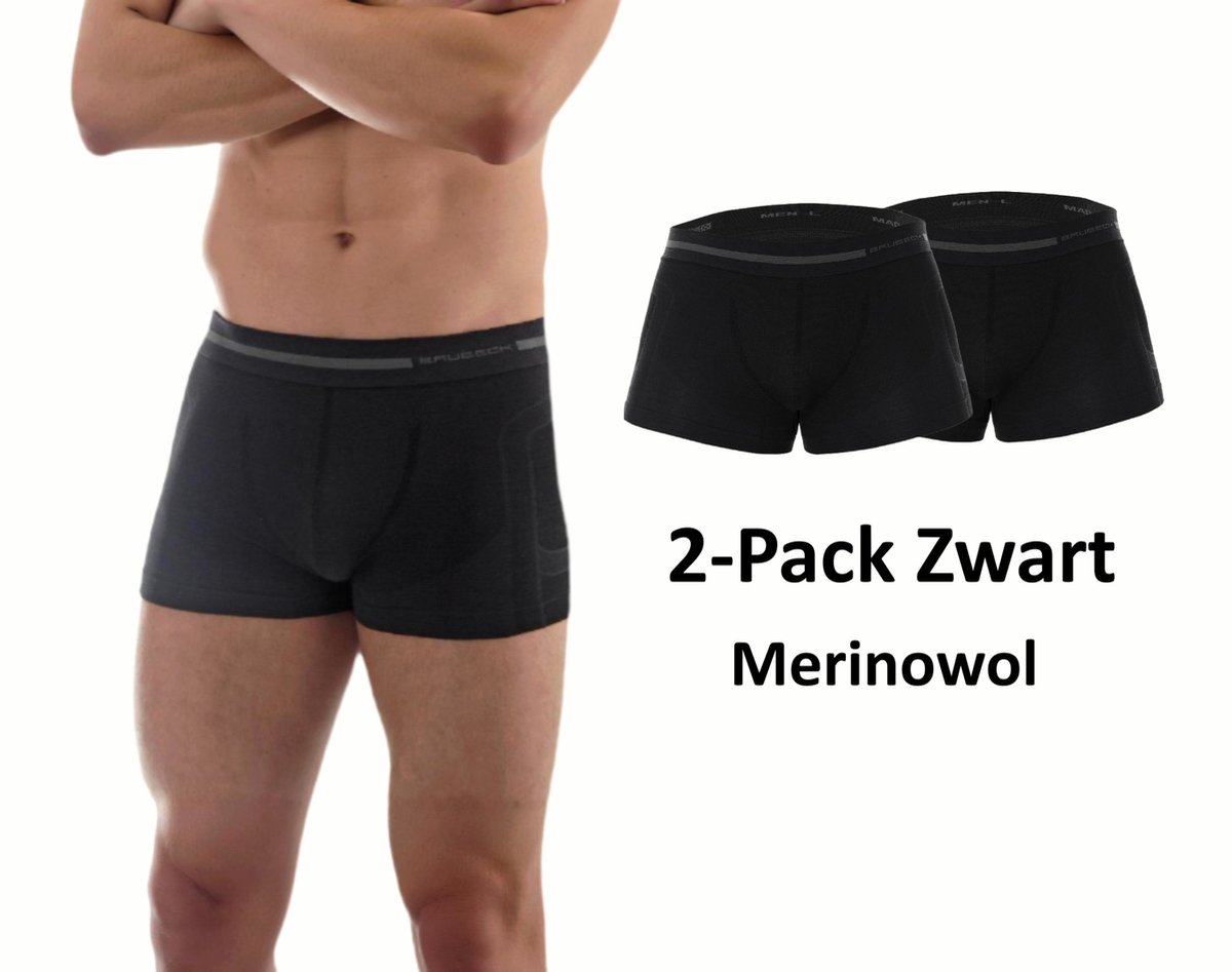 Brubeck Heren Boxershort 2-Pack Zwart – Naadloos Merinowol Ondergoed – Comfort Wool - XL