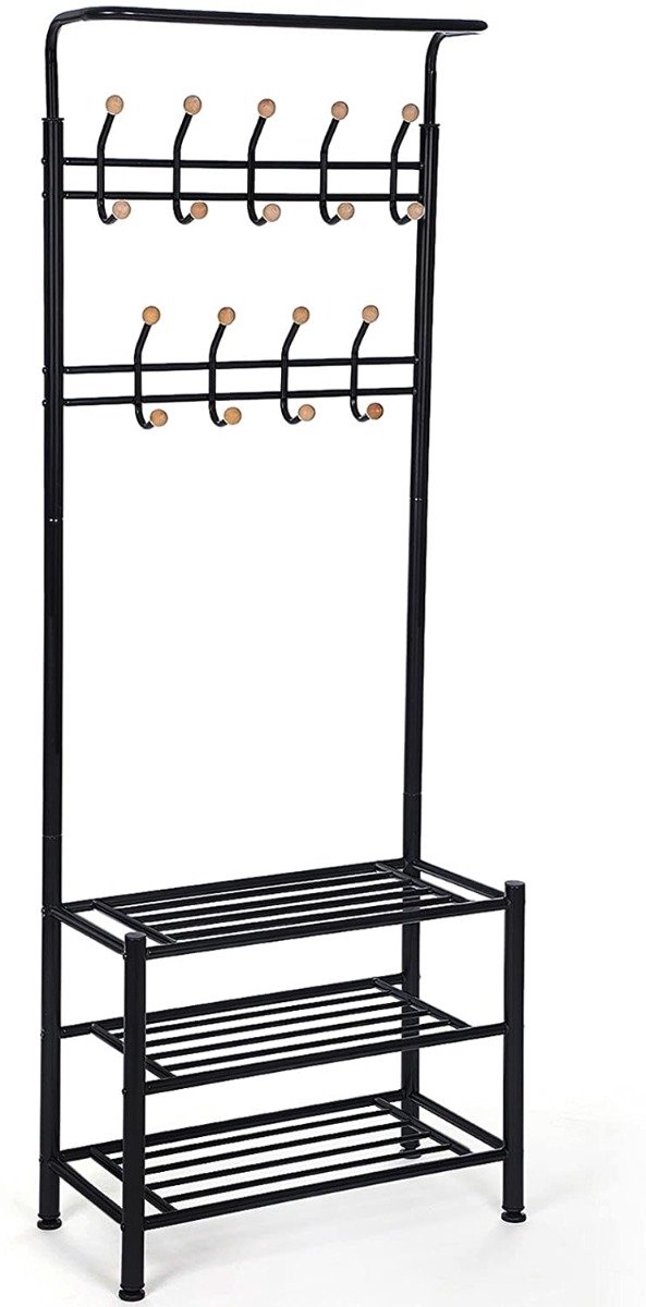 Hoppa! Multifunctionele kledingkapstok – Zwart – Metaal – 35,2 x 68,8 x 187 cm (BxDxH)