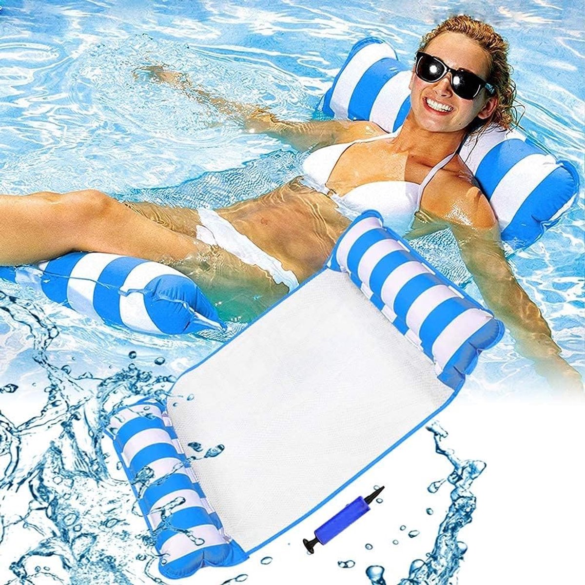 Zwembad Float Hangmat - Opblaasbaar Vlot Bed - Water Recreatie - 4-in-1 Gebruiksgemak - 130 x 70cm - Blauw